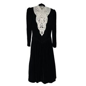 Vintage Jessica McClintock Bridal Black Velvet Lace‎ Crochet Victorian Dress